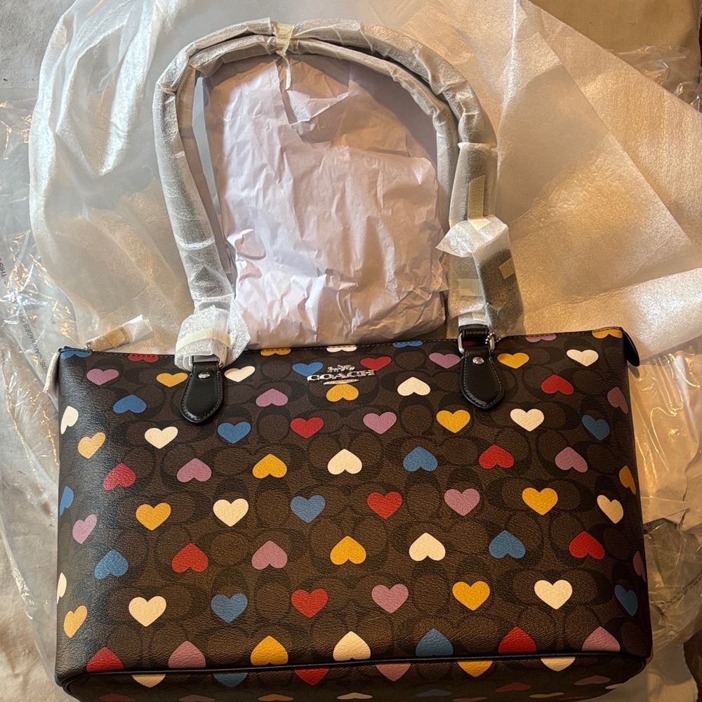 Coach Colorful Heart Print Shoulder Bag